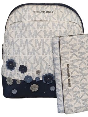 Michael Kors Abbey Md Signature Floral Appliqué backpack & Continental wallet